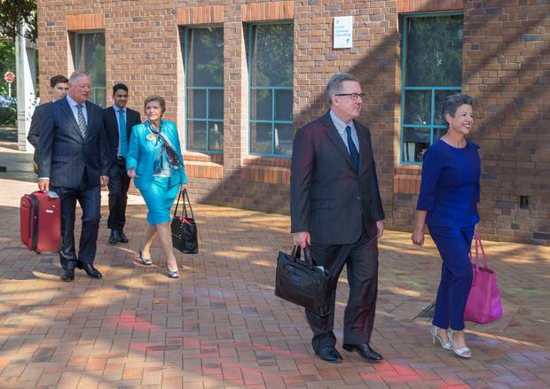 Anne Tolley, centre, and Paula Bennett, right, arrive at the Auckland High Court last November. Photo / Peter Meecham