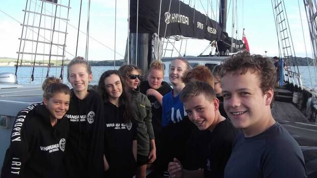 Whanganui High School students boarded the Spirit of New Zealand where they cooked meals, raised sails and took on three other schools in a series of activities. Photo / Supplied