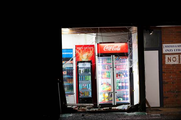 The My Choice Mini Mart in Kelston, West Auckland, has been left damaged after a ram raid late last night. Photo / Hayden Woodward