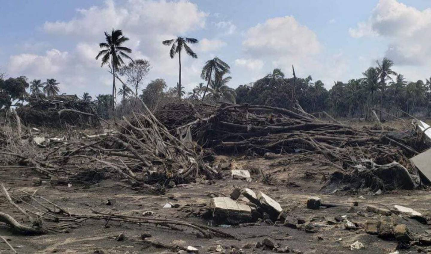 Ha'atafu Beach resort has been left flattened by the volcanic eruption and subsequent tsunami. Photo / Ha'atafu Beach Resort 