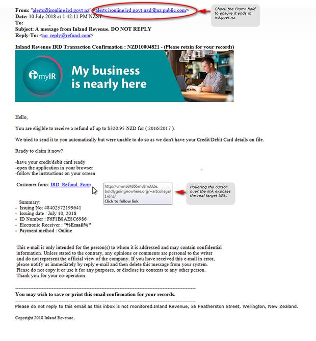 An example of the scam email. Photo / Supplied