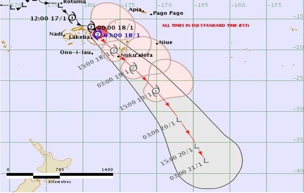 Tropical Cyclone Tino has intensified to a category 2 cyclone. Image / Fiji Met