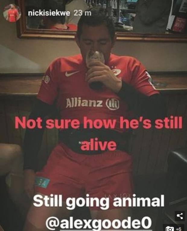 Social media reaction to Alex Goode's extended celebrations. Photo / Instagram