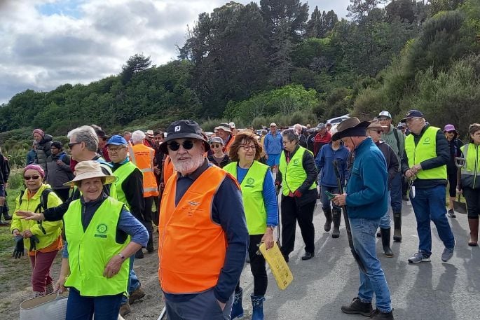 An estimated 145 people turned out to help plant 4500 plants in Kōpūrererua Valley on September 29. Photo: Supplied.