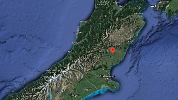 A strong earthquake struck about 4.30am near northern Canterbury. Image / Google