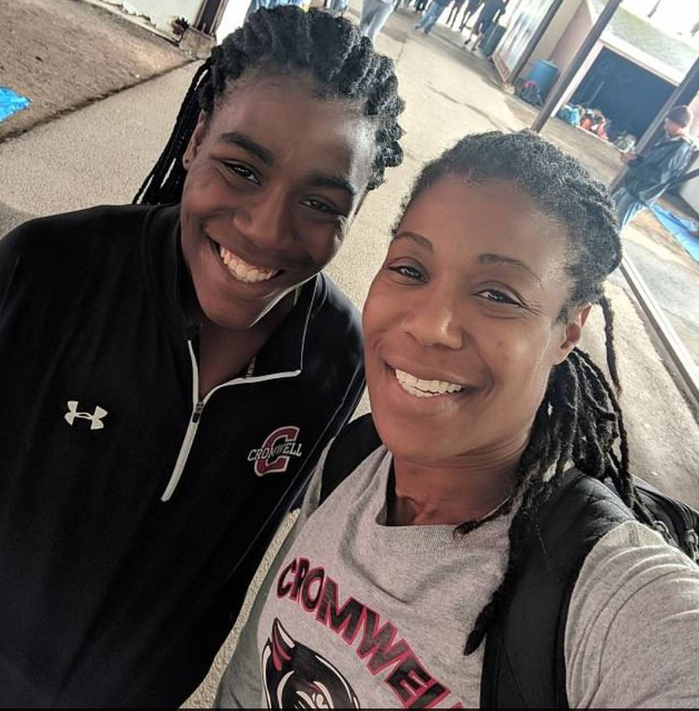 Andraya Yearwood, pictured on the left with her mother, came in first place in the 100-meter dash during last year's competition. Photo / Facebook

