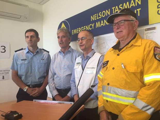Civil defence, fire and police representatives in Nelson. Photo / Chelsea Boyle. 