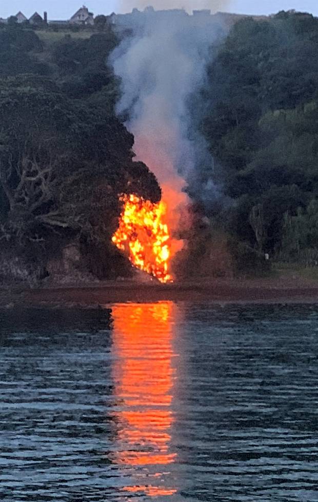 Flames shoot into the sky seconds after the explosion. Photo / Vanessa Owen