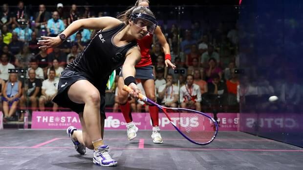 Rotorua's Amanda Landers-Murphy in action during the women's doubles quarterfinals at the Commonwealth Games. Photo / Getty Images