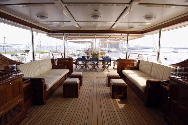 Looking aft from the bridge deck conversation area of a superyacht. 