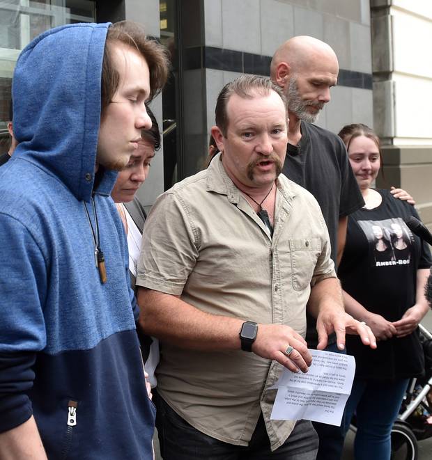 Shane Rush speaks after a jury in the High Court at Dunedin this afternoon found Venod Skantha responsible for the murder of his daughter. Photo / Peter McIntosh/ODT