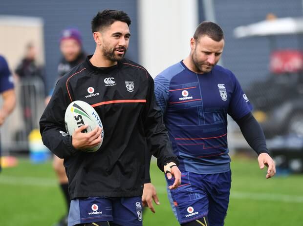 Shaun Johnson and Blake Green. Photo Andrew Cornaga / www.photosport.co.nz