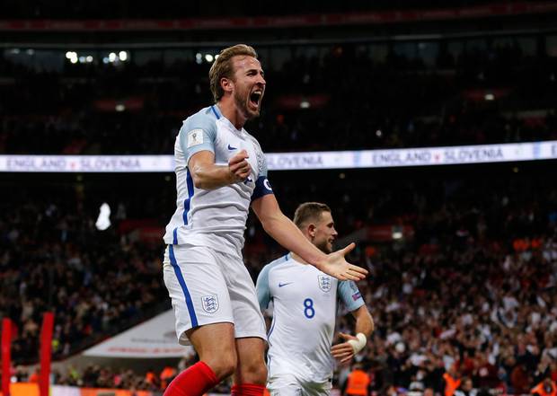 Harry Kane celebrates scoring a goal for England. Photo / AP