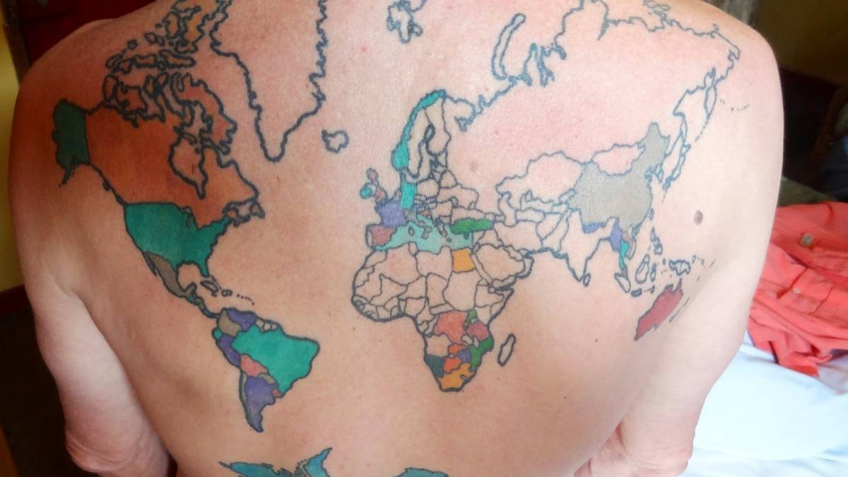 Globe-trotter marks adventures with world map tattoo - NZ Herald