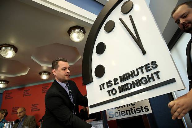 The Doomsday Clock is the closest its been to midnight since the height of the Cold War in 1953. Photo/Getty Images.