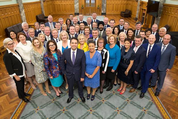 The National caucus in 2018. Under Monday's poll, 16 of them would lose their seats. Photo / Supplied.