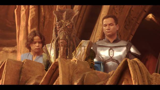 Daniel Logan (left) and Temuera Morrison in Star Wars Episode II. Logan played the young Boba Fett, Morrison is father Jango. Photo / Supplied