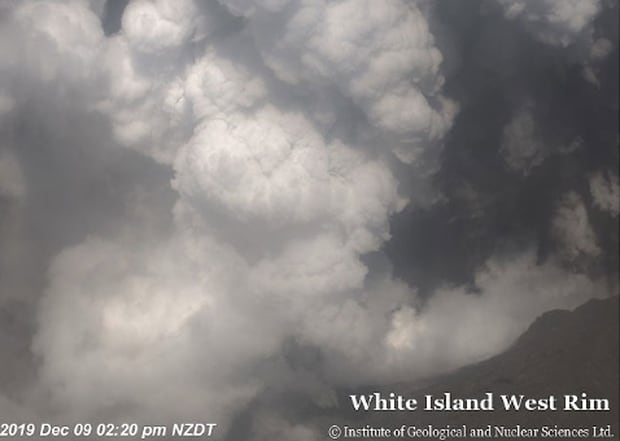 The eruption as seen from a GeoNet camera on the island.