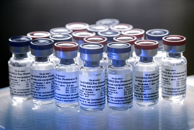 A new vaccine is on display at the Nikolai Gamaleya National Center of Epidemiology and Microbiology in Moscow, Russia. Photo / AP