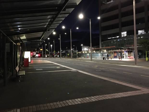 The bus exchange in Wellington just before 7am this morning. Photo / Adam Cooper