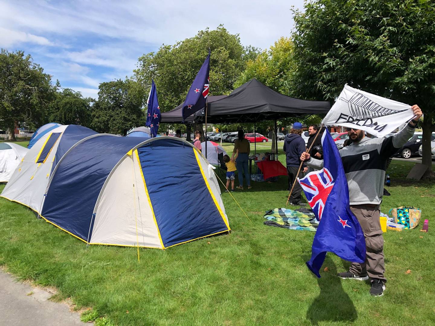 Anti-mandate protestors at Christchurch's Cranmer Square on Tuesday. Photo / Hamish Clark