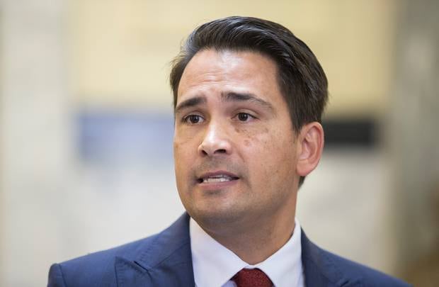 Auckland families are paying $324 extra on fuel than this time last year, National Leader Simon Bridges says Photo / Mark Mitchell 