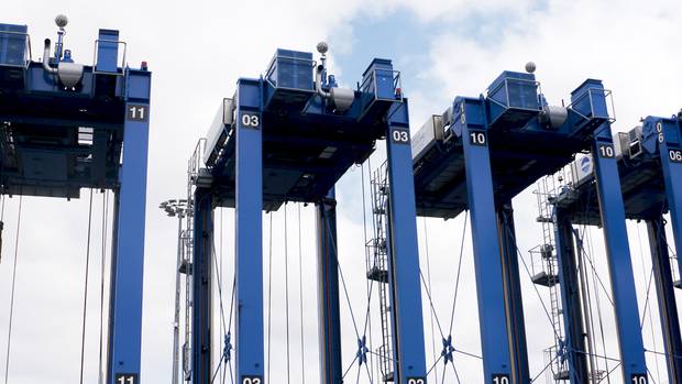 Auckland's new automated straddle carriers can stack containers four high. Photo / Leon Menzies