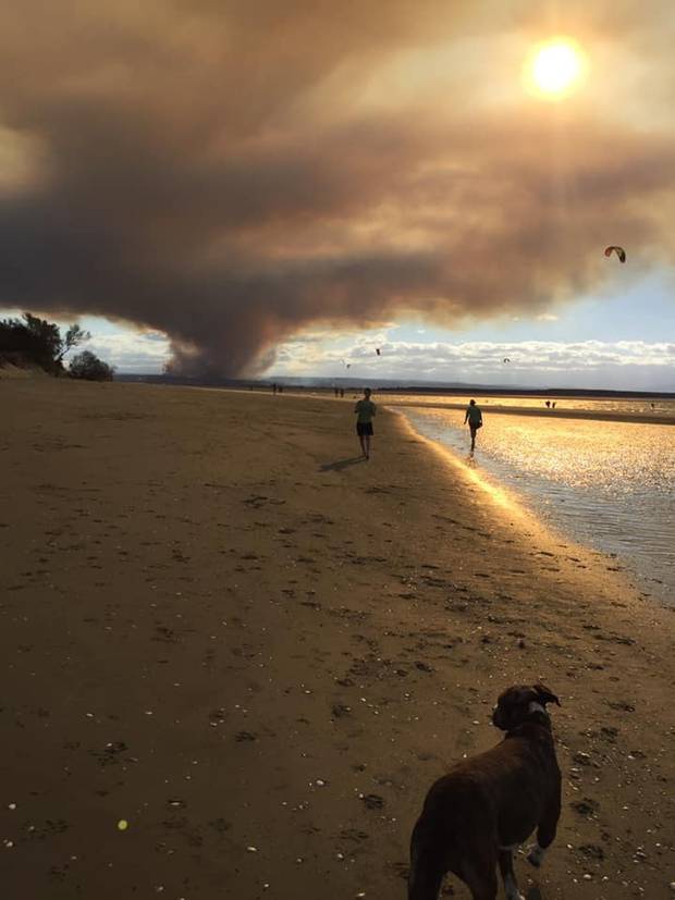 The fire as pictured from Tahunanui back beach. Photo / Sue Cochrane