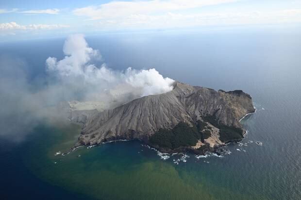 An aerial view of White Island after the volcanic eruption. Photo / George Novak