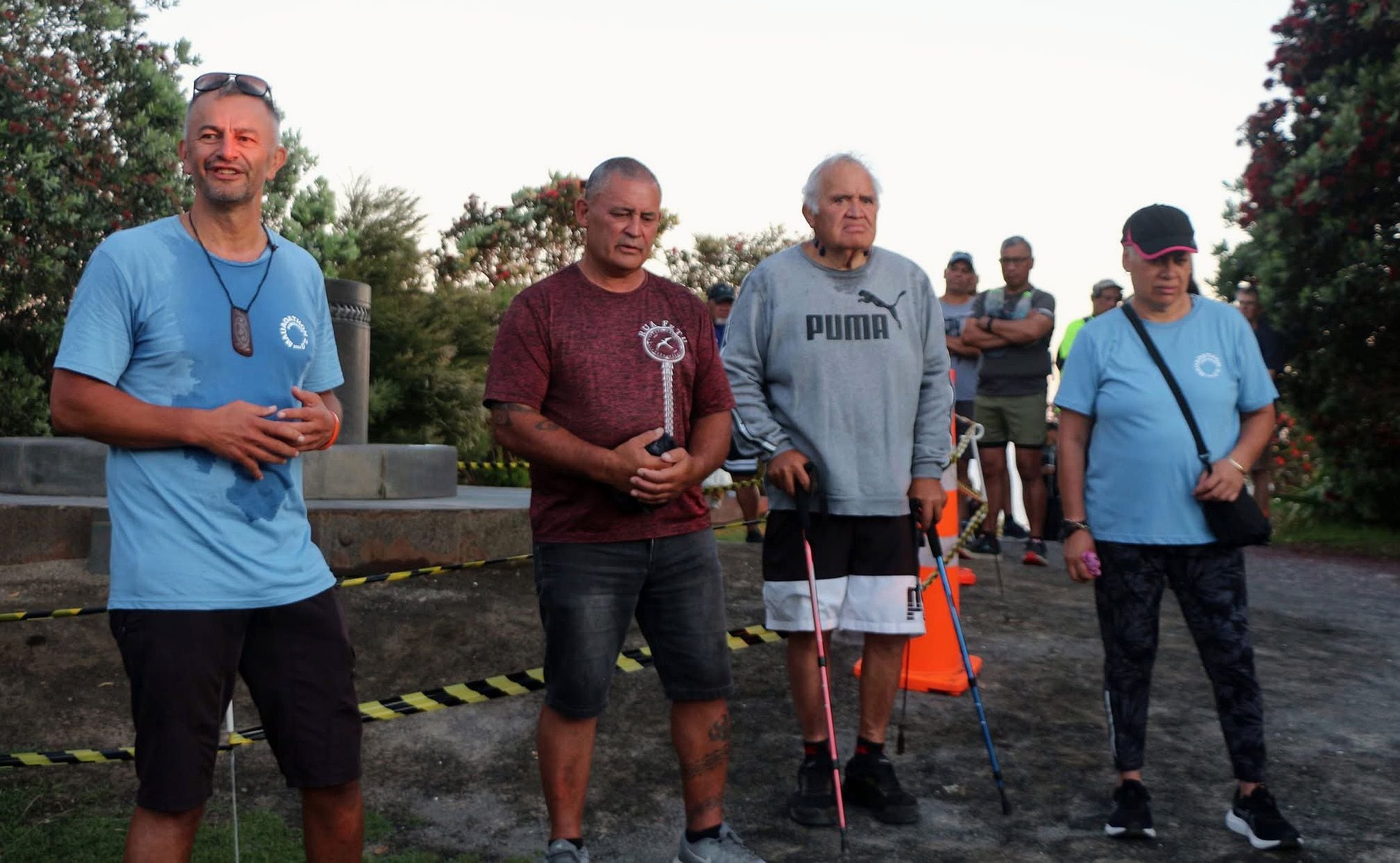 Hemi Rolleston, Jack Thatcher, Turi Ngatai and Lee Taingahue at the opening karakia on Saturday morning.