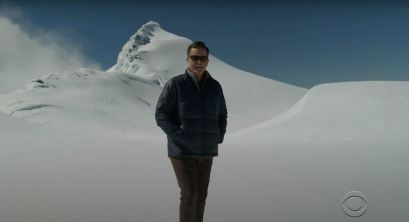 Stephen Colbert remembers visiting New Zealand, on top of the glacier he sends a message to his younger self