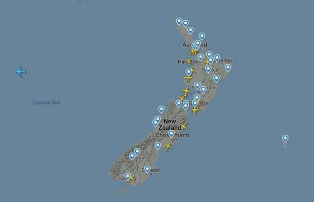 Flight Radar showed that at least 17 flights were operating in New Zealand. Photo / Flight Radar