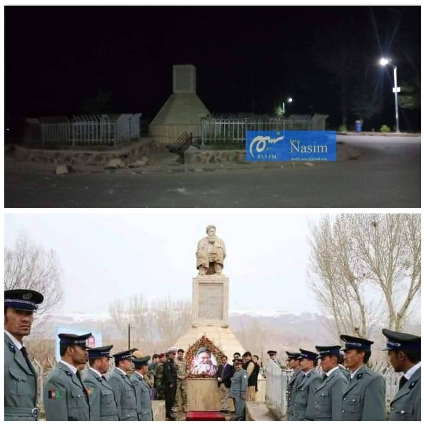The statue which was erected after the legendary Shiite leader's death in 1995 was toppled by the Taliban yesterday. Photo / supplied