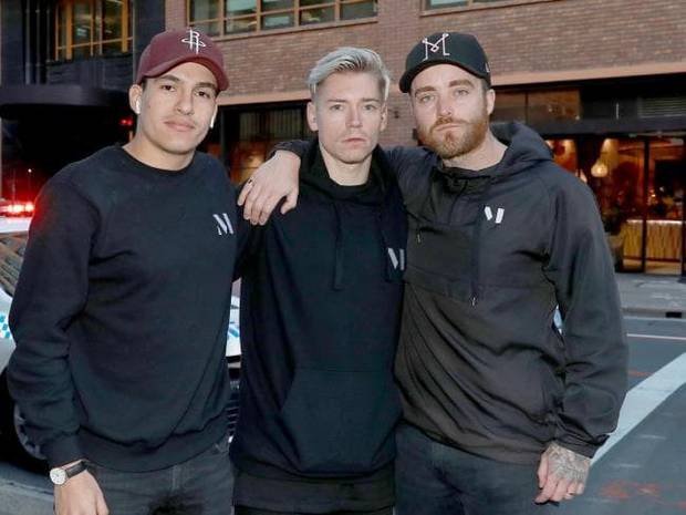 Alex Roberts, Lee Cuthbert and Paul O'Shaughnessy helped stop the man in the Sydney attack. Photo / News Corp