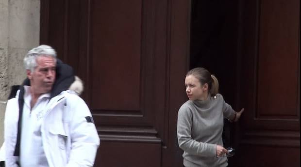Jeffrey Epstein is seen leaving the mansion with a young woman in the footage. Photo / Supplied