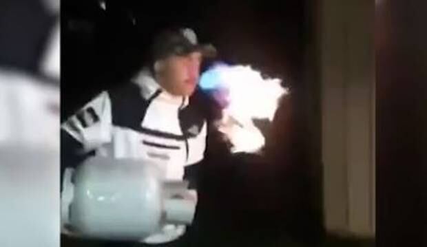 The Queensland man's mouth caught on fire during the dangerous stunt. Photo / Facebook