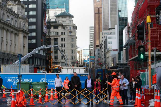 Disruption from work on the City Rail Link is moving up Albert St to the intersection with Wellesley St. Photo / NZ Herald