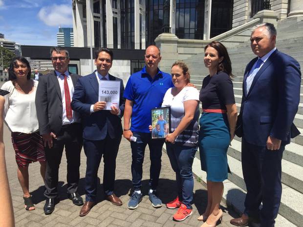 The Change-org petition is presented to Opposition Leader Simon Bridges at Parliament. Photo / Mark Mitchell