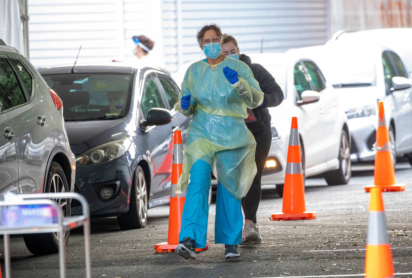 Nurses geared up at a Covid testing station in Wellington. Photo / Mark Mitchell 