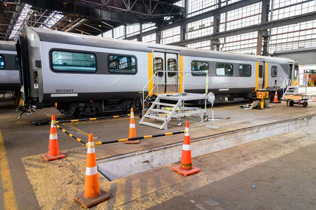 An exterior look at one of the new carriages to be used in the Hamilton to Auckland commuter rail service which will begin on August 3. Photo / Waikato Regional Council 