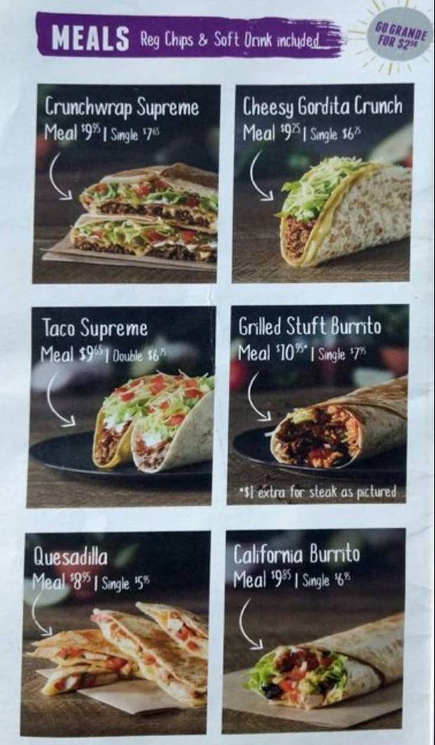 Taco Bell menu in Australia. Image / File