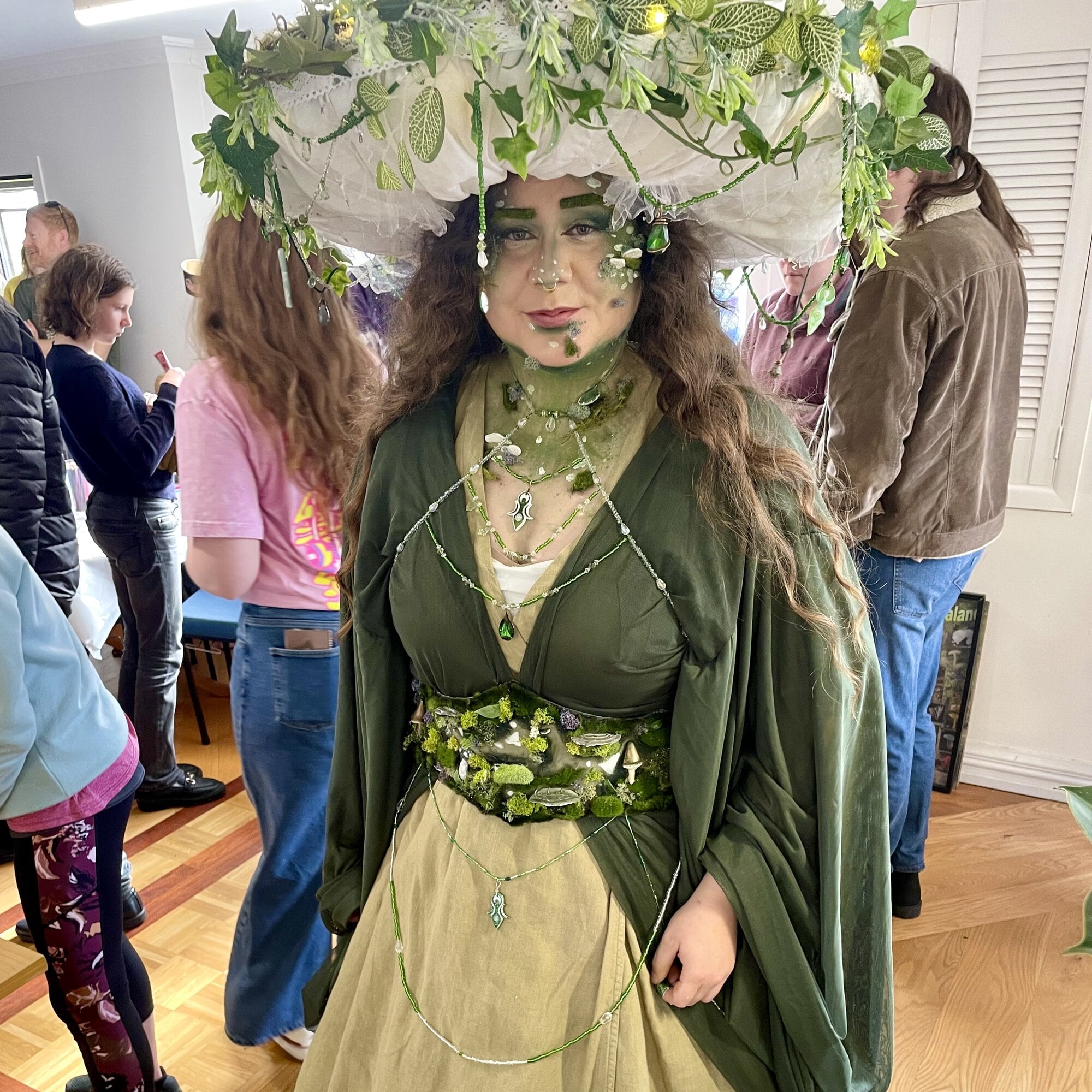  Green mushroom costume winner Ella McGowan at the Fungi Fest in 2024. Photo / Supplied