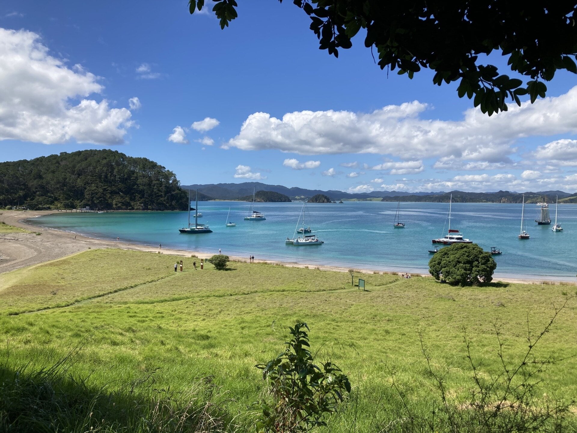  Motuarohia Island beach is just paradise – the R Tucker Thompson is moored in the bay in the far-right corner. Photo / Merle Cave