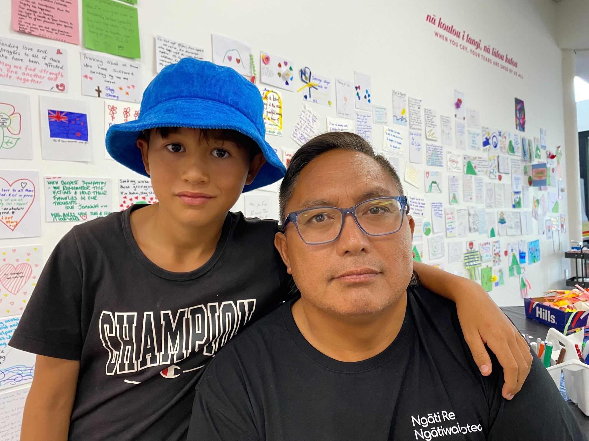 Ngāwaka Salā Setiu with his 10-year-old son, Zion at He Maimai Aroha. Photo / Rosalie Liddle Crawford