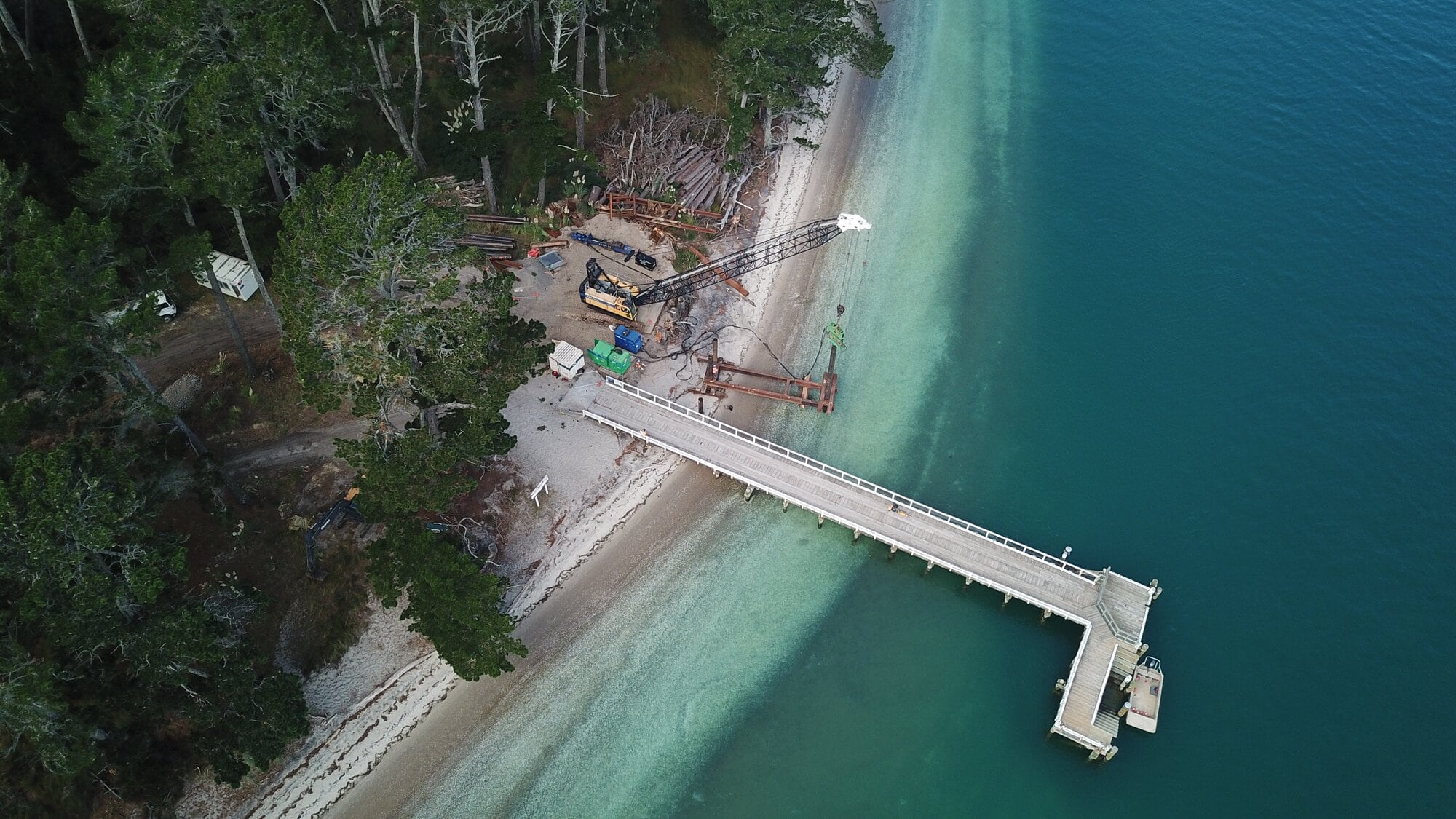 Construction has started on a new wharf at Panepane Point on Matakana Island. Photo / HEB Construction.