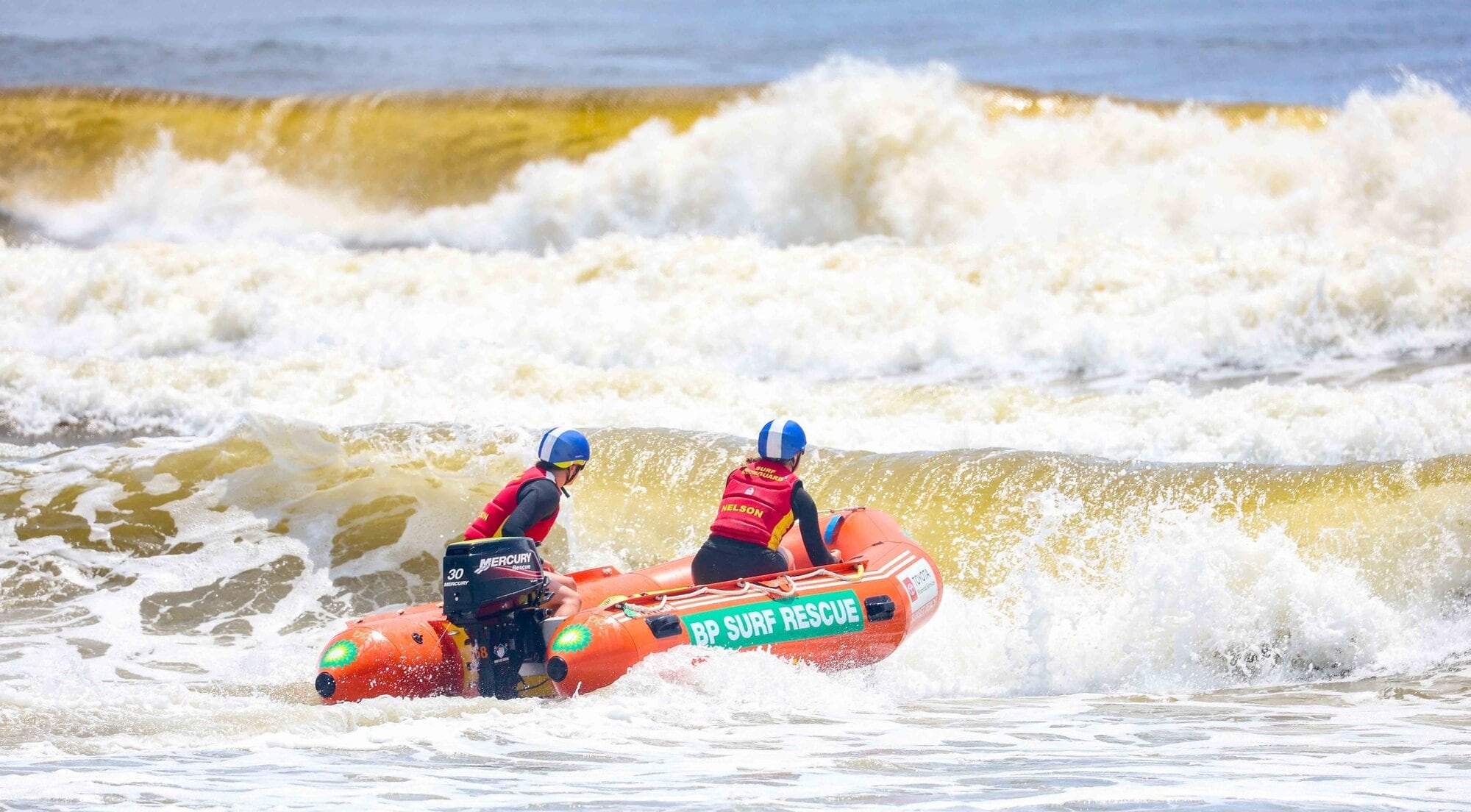 Surf lifeguards in an IRB at Pāpāmoa Beach. Photo / Jamie Troughton, Dscribe Media