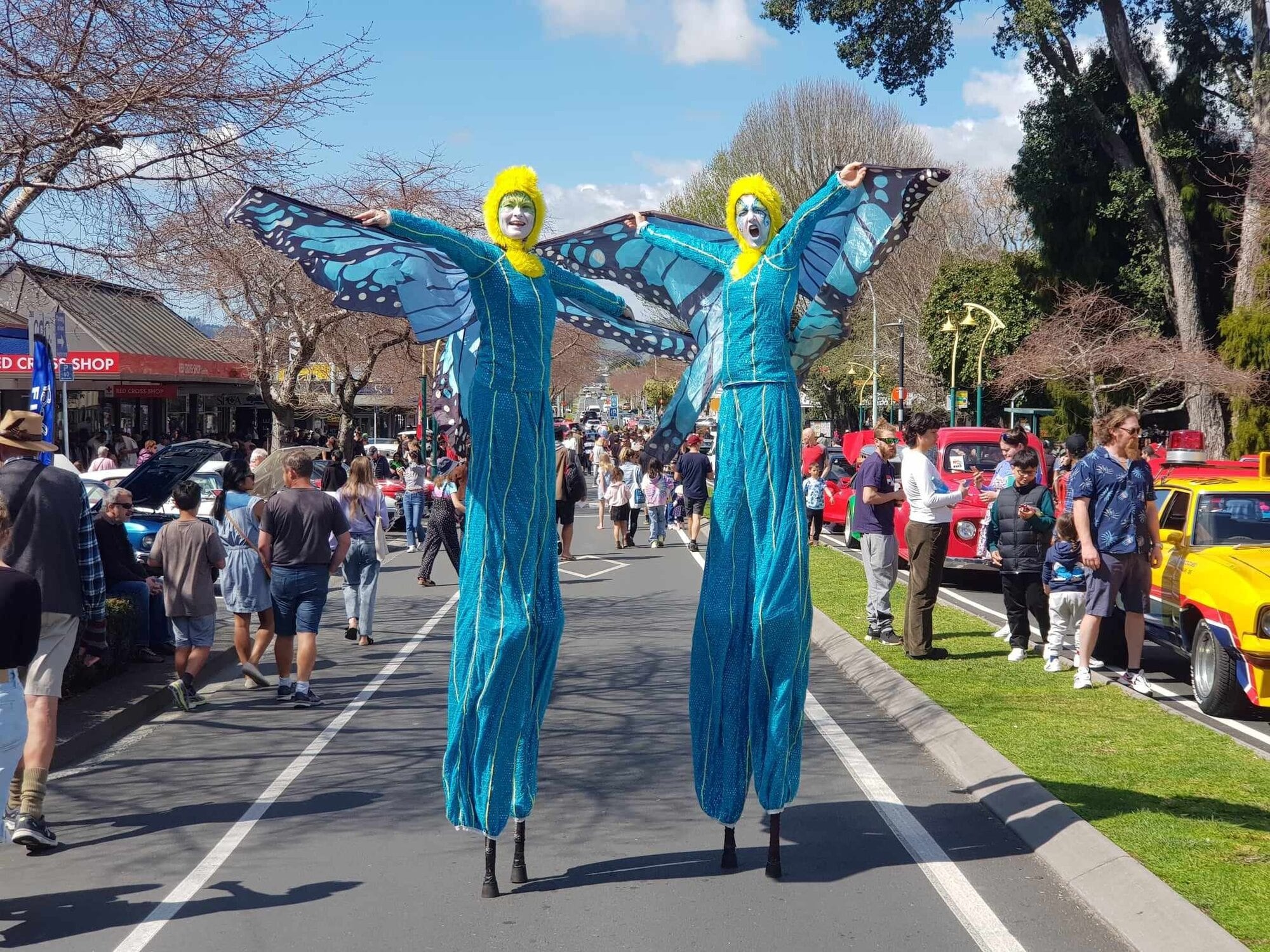 Free Lunch Street Theatre performed at the Greerton Village Cherry Blossom Festival 2023, which was held before the cherry trees bloomed. Photo / Supplied