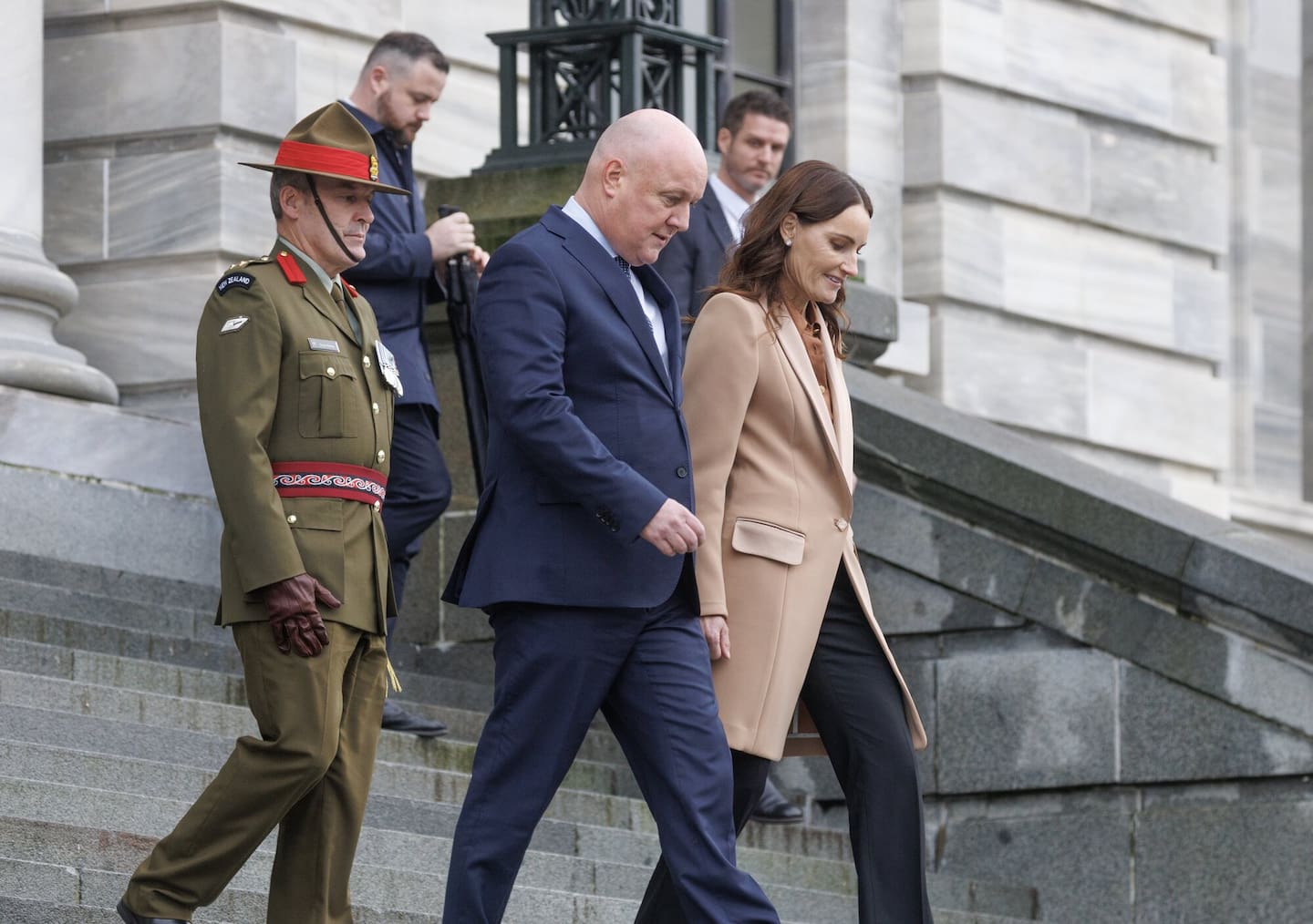 Christopher and Amanda Luxon arrive for the Ceremony of Welcome for Solomon Islands Prime Minister Jeremiah. Photo / Mark Mitchell