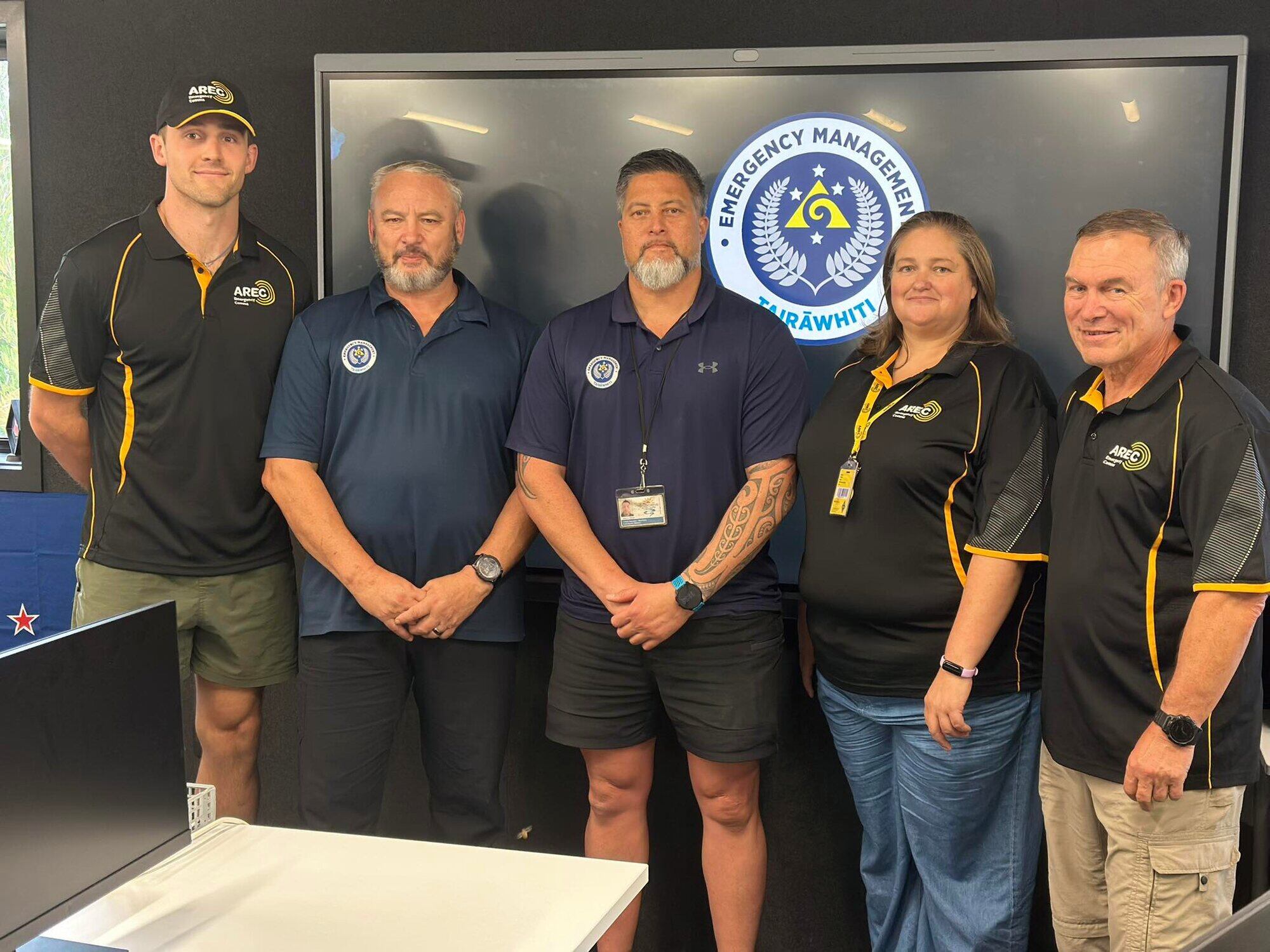  Tauranga AREC member Connor Bell with Ben Green and Marcus Tibble from Tairāwhiti Emergency Management, and Tauranga AREC members Joanne Watson and Ian Hendry. Photo / Supplied
