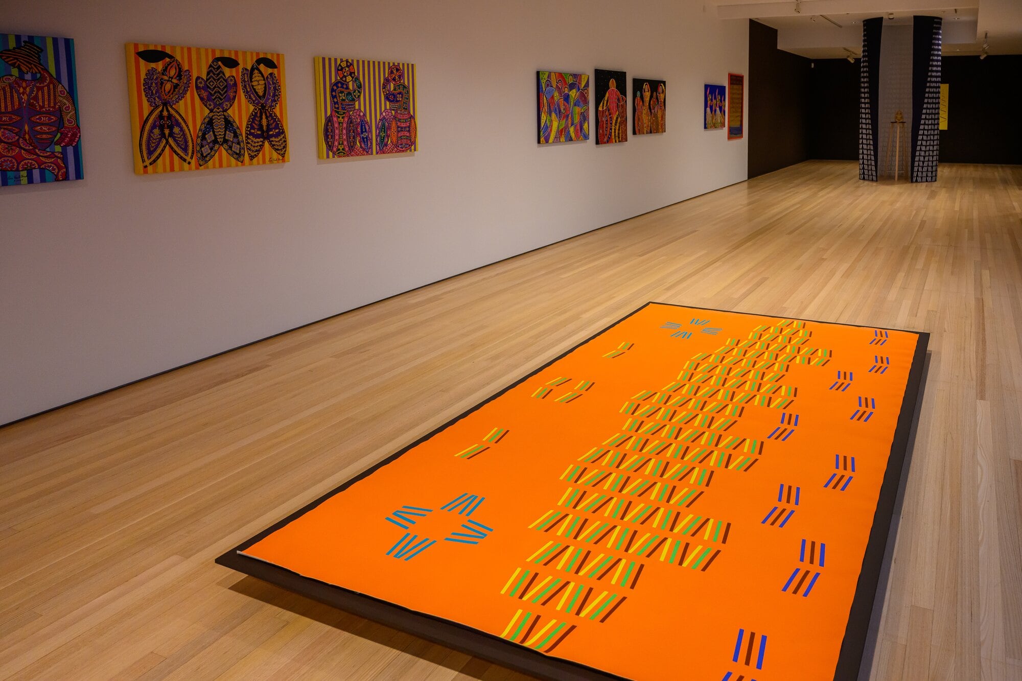 The 3000 x 1800 acrylic on canvas work ‘Lepo’ is by Samoan artist Vaimaila Urale and brings together Polynesian design and the standardised symbols found on computer keyboards. Photo / David Hall.